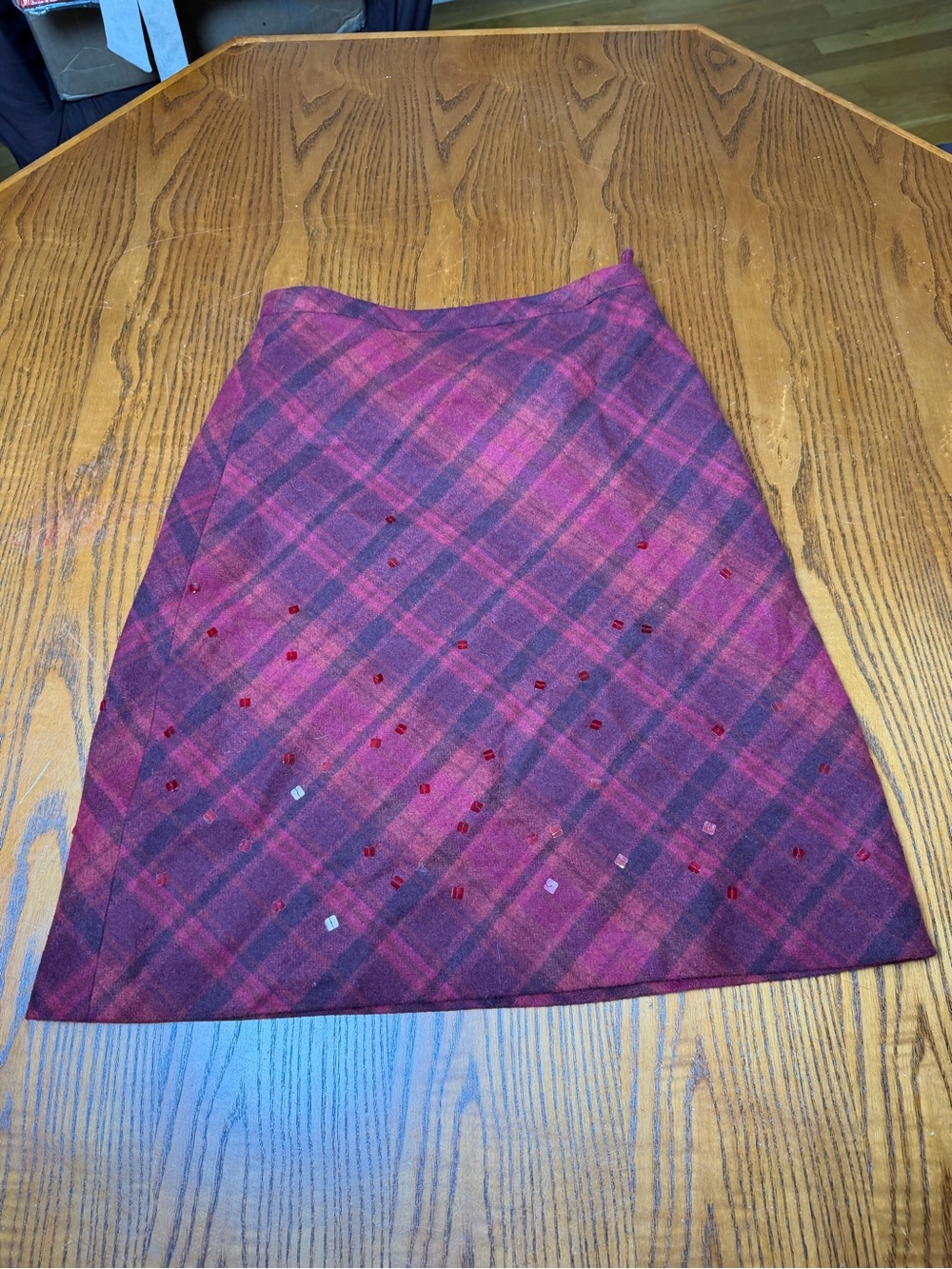 Vintage J.Crew Alloy Wool Plaid Skirt Size 8 Red Black Sequin Y2K